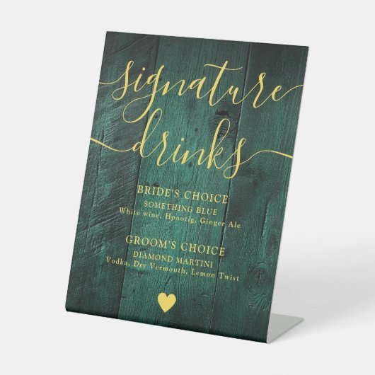 Signe De Table Emerald Green Gold Rustic Wood Signature Boissons (Recto)
