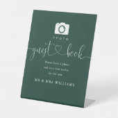 Signe De Table Emerald Green Heart Script Photo Livre d'invité (Recto)