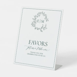 Signe De Table Emerald Green Leafy Crest Monogramme Faveurs