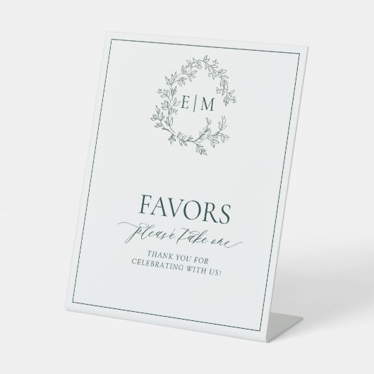 Signe De Table Emerald Green Leafy Crest Monogramme Faveurs (Recto)
