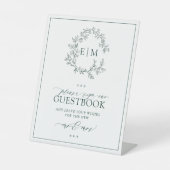 Signe De Table Emerald Green Leafy Monogram Mariage Livre d'or (Recto)