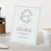 Signe De Table Emerald Green Leafy Monogram Mariage Livre d'or (In SItu)