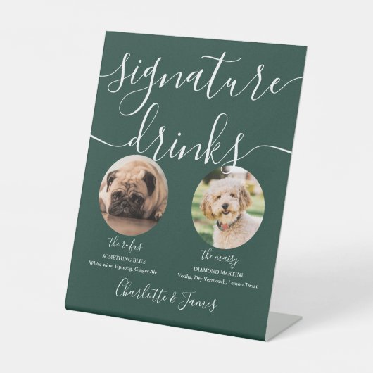 Signe De Table Emerald Green Mariage Pet Chien Signature Boissons (Recto)