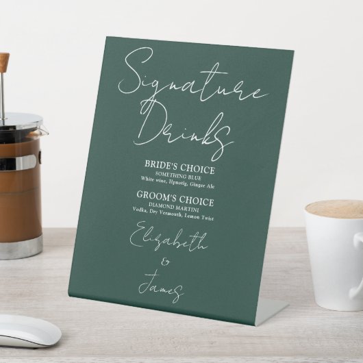 Signe De Table Emerald Green Minimalist Script Signature Boissons (In SItu)