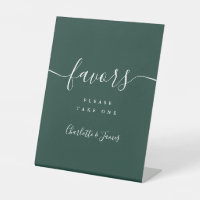 Emerald Green Modern Script Mariage Faveurs Table