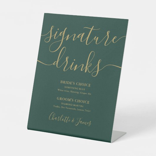 Signe De Table Emerald Green Script Mariage Signature Boissons (Recto)
