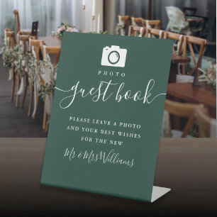 Signe De Table Emerald Green Signature Script Photo Livre d'invit