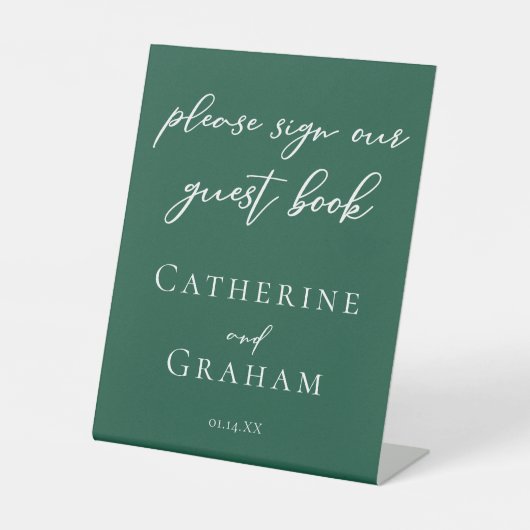 Signe De Table Emerald Green Typography Mariage Livre d'invité (Recto)