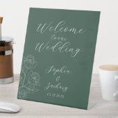 Signe De Table Emerald White Roses Calligraphie Bienvenue Mariage (In SItu)