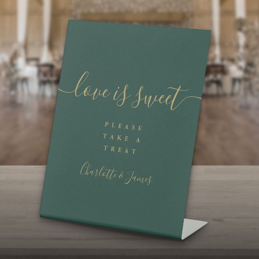 Signe De Table Émeraude Vert Et Or Script L'amour Est Un Faveur D