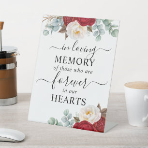 Signe De Table En mémoire d'amour Rouge Rose blanche Floral