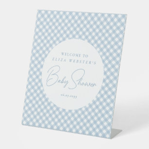 Signe De Table En vichy bleu mignon simple baby shower personnali