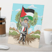 Signe De Table Enfant avec Keffiyeh Palestine Drapeau et olivier (In SItu)
