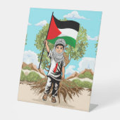 Signe De Table Enfant avec Keffiyeh Palestine Drapeau et olivier (Recto)