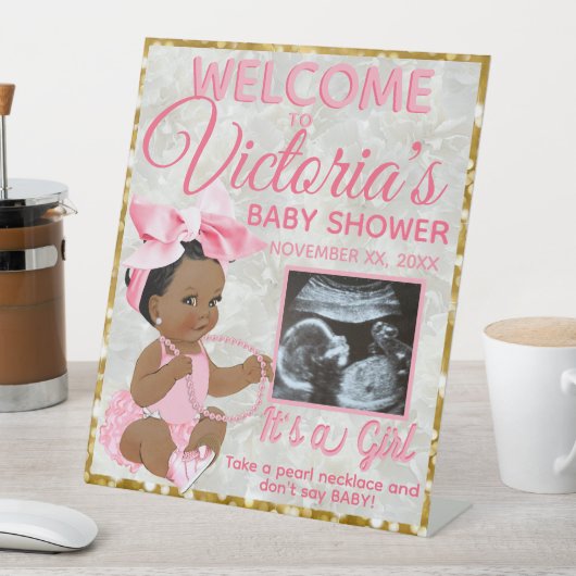 Signe De Table Enfant ethnique fille rose Baby shower photo Bienv (In SItu)