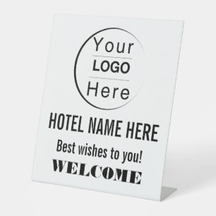 Signe De Table Enseigne de bienvenue d'hôtel modifiable avec logo