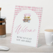 Signe De Table Enseigne de bienvenue Gingham rose tout droit du m (In SItu)
