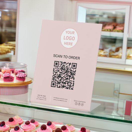 Signe De Table Enseigne de boulangerie rose avec logo de code QR