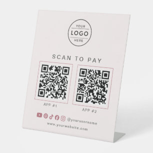 Signe De Table Enseigne de commerce QR Code Logo Rose Pâle Salon