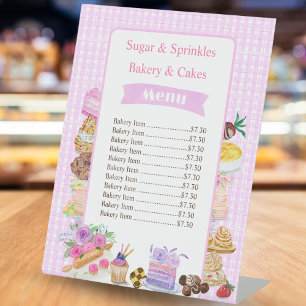 Signe De Table Enseigne de prix de desserts à l'aquarelle rose po