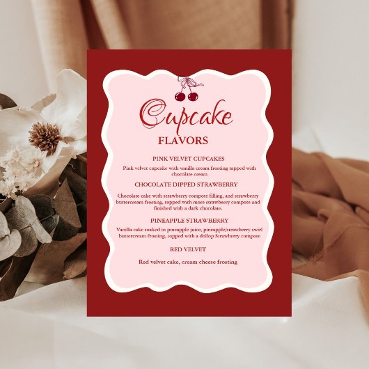 Signe De Table Enseigne des saveurs de Cupcake rouge et rose pour