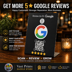 Signe De Table Entreprise d'avis Google noir debout avec code QR