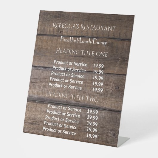 Signe De Table Entreprise Rustic Wood Tarification/Service  (Recto)