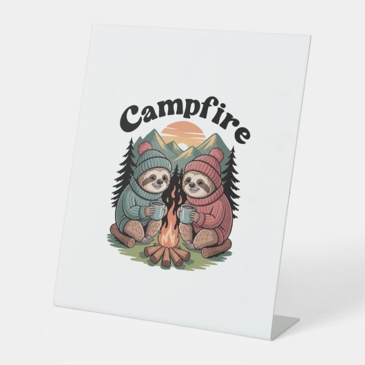 Signe De Table Équipe de camping Sloth Feu de camp officiel (Recto)