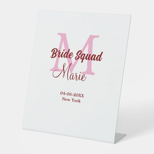 Signe De Table Equipe de mariée ajouter nom monogramme demoiselle (Recto)