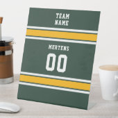 Signe De Table Équipe sportive Votre nom Numéro Vert Or Blanc (In SItu)