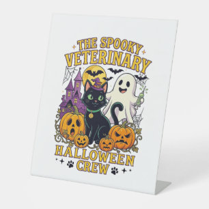 Signe De Table Équipe vétérinaire effrayante Halloween Chat noir