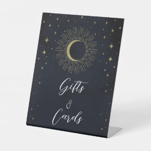 Signe De Table Étoiles d'or Nuit Sunburst Lune Cadeaux et Cartes 
