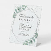 Signe De Table Eucalyptus Argent Géométrique Baby Shower de Maria (Recto)