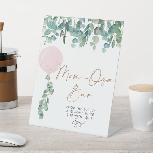 Signe De Table Eucalyptus Baby shower à bulle rose Maman-osa Bar (In SItu)