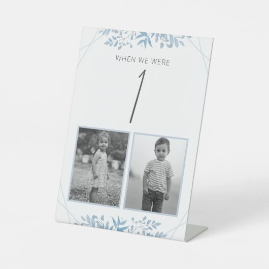 Signe De Table Eucalyptus bleu Mariage Numéro de table d'âge (Recto)