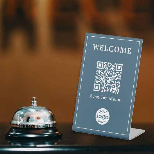 Signe De Table Eucalyptus Blue Cafe Menu QR Code Business Logo