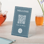 Signe De Table Eucalyptus Blue Cafe Menu QR Code Business Logo (In SItu)