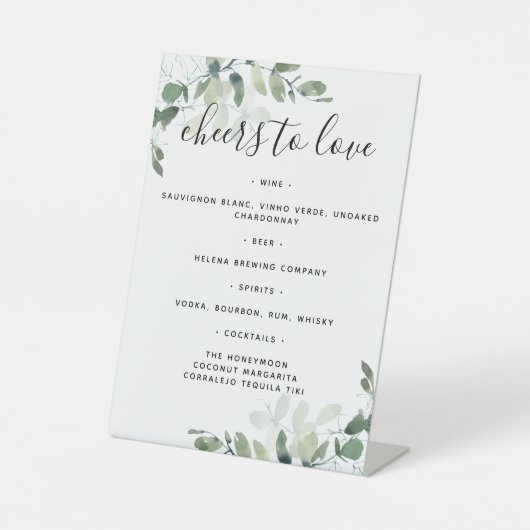 Signe De Table Eucalyptus Green Mariage Boissons Menu (Recto)