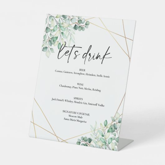 Signe De Table Eucalyptus Mariage de verdure Boissons Menu (Recto)
