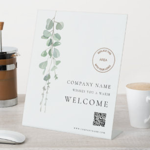 Signe De Table Eucalyptus Welcome Company Votre Logo Code QR
