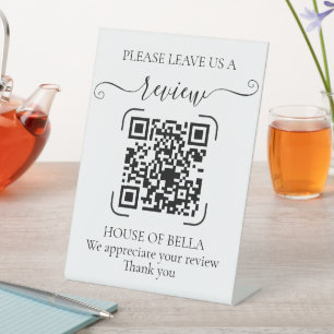 Signe De Table Évaluation de QR Code d'Écriture Élégante