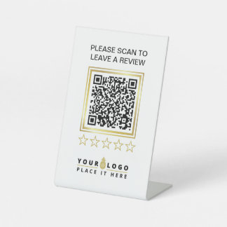 Signe De Table Évaluation personnalisée du code QR en or blanc po