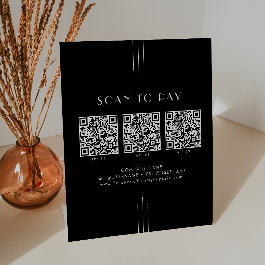 Signe De Table EVERLY Art Déco Noir Code QR Entreprise Analyse Po