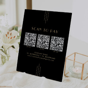 Signe De Table EVERLY Art Déco Noir et Or QR Code Scan To Pay