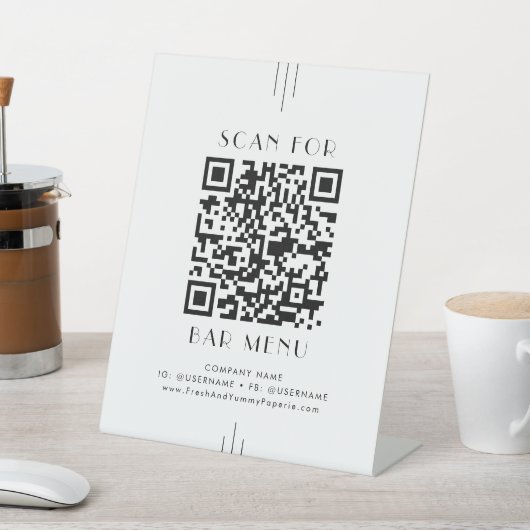 Signe De Table EVERLY Art Deco White Black Bar Menu QR Code (In SItu)