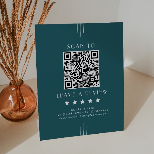 Signe De Table EVERLY Peacock Sarcelle Rétro Code QR Laissez un a
