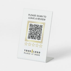 Signe De Table Examen du logo professionnel du code QR Gold blanc