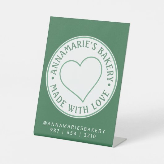 Signe De Table Fabriqué avec amour Coeur personnalisé Vert maison (Recto)