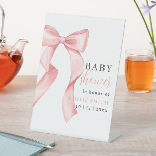 Signe De Table Faire-part de Baby Shower avec un Nœud Rose, Rose