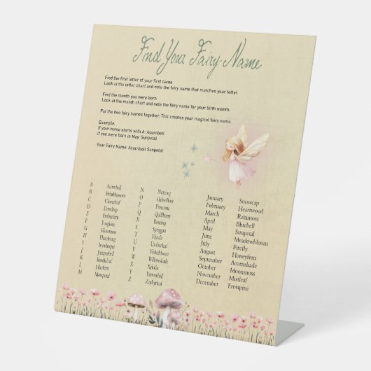 Signe De Table Fairy Name - Fairy First Birthday (Recto)